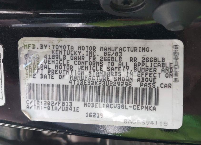 Photo 9 of 2003 Toyota Camry LE (VIN 4T1BE32K23U229296)