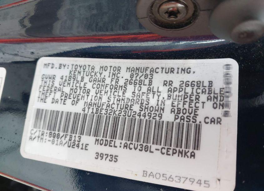 Photo 9 of 2003 Toyota Camry LE (VIN 4T1BE32K23U244929)