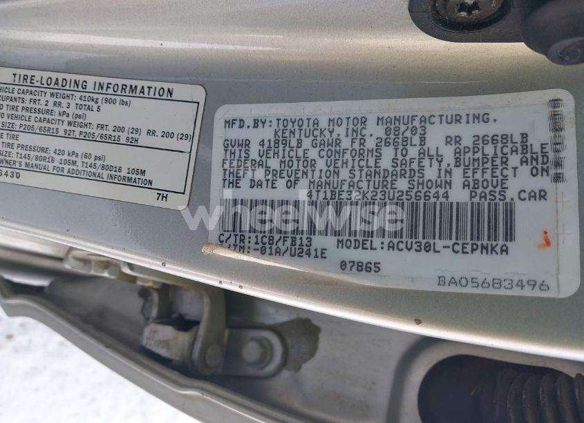 Photo 9 of 2003 Toyota Camry LE (VIN 4T1BE32K23U256644)