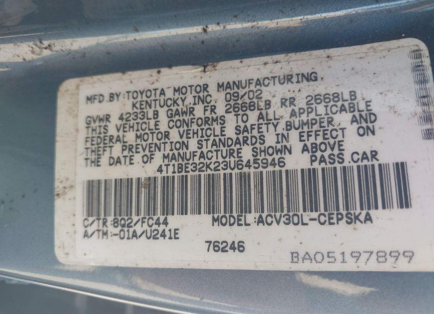 Photo 9 of 2003 Toyota Camry SE (VIN 4T1BE32K23U645946)