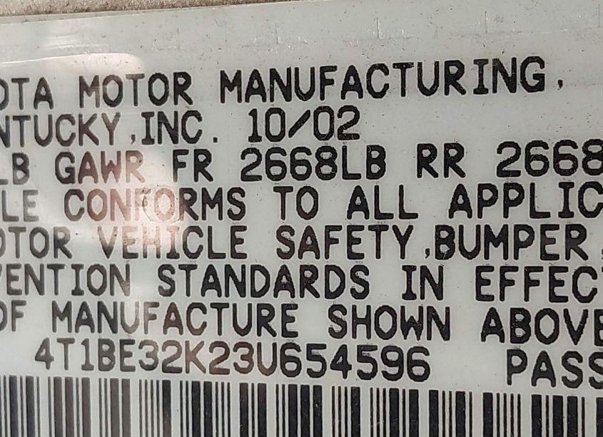 Photo 9 of 2003 Toyota Camry LE (VIN 4T1BE32K23U654596)