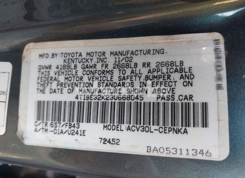 Photo 9 of 2003 Toyota Camry LE (VIN 4T1BE32K23U668045)