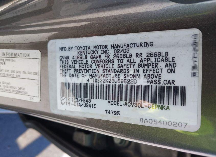 Photo 9 of 2003 Toyota Camry LE (VIN 4T1BE32K23U696220)