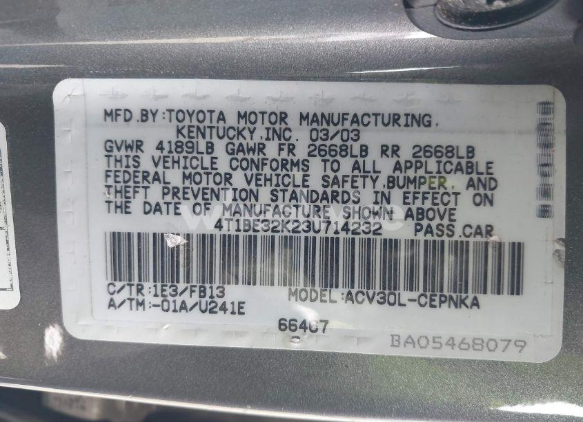 Photo 9 of 2003 Toyota Camry LE (VIN 4T1BE32K23U714232)