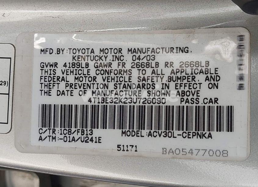 Photo 9 of 2003 Toyota Camry LE (VIN 4T1BE32K23U726090)