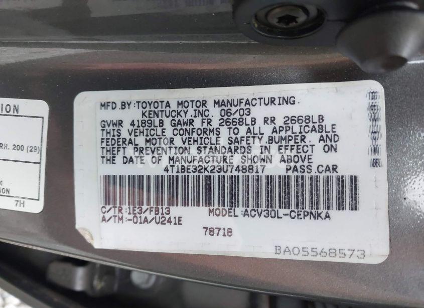 Photo 9 of 2003 Toyota Camry LE (VIN 4T1BE32K23U748817)