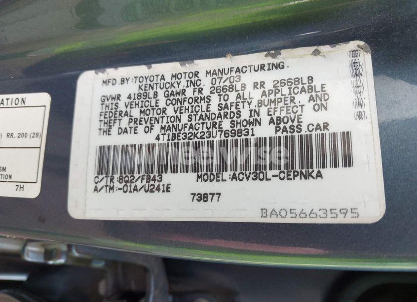 Photo 9 of 2003 Toyota Camry LE (VIN 4T1BE32K23U769831)