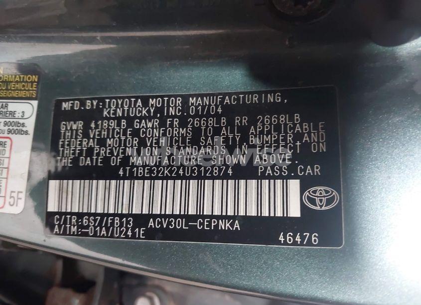 Photo 9 of 2004 Toyota Camry LE/SE/STD/XLE (VIN 4T1BE32K24U312874)