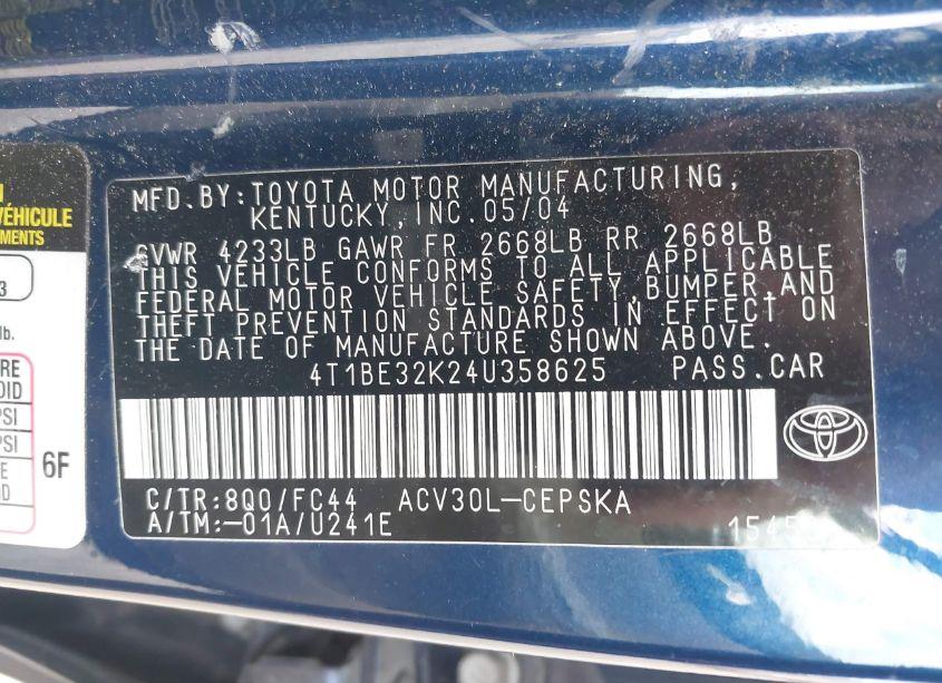 Photo 9 of 2004 Toyota Camry SE (VIN 4T1BE32K24U358625)