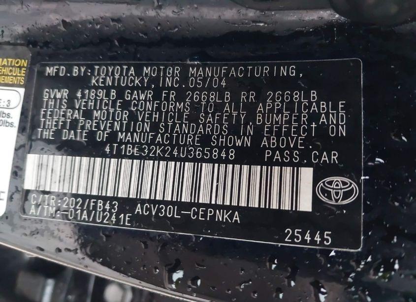 Photo 9 of 2004 Toyota Camry LE (VIN 4T1BE32K24U365848)