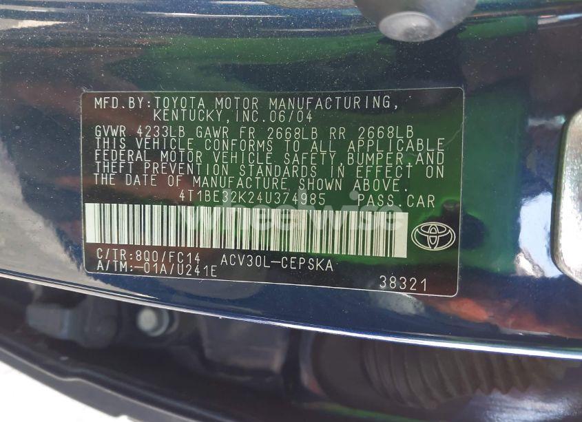 Photo 9 of 2004 Toyota Camry SE (VIN 4T1BE32K24U374985)