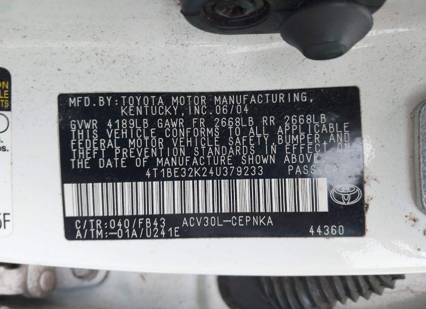 Photo 9 of 2004 Toyota Camry LE (VIN 4T1BE32K24U379233)