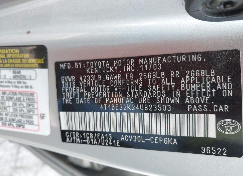 Photo 9 of 2004 Toyota Camry XLE (VIN 4T1BE32K24U823503)