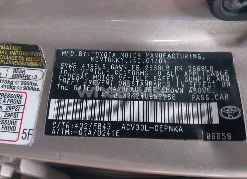 Photo 9 of 2004 Toyota Camry LE (VIN 4T1BE32K24U852256)