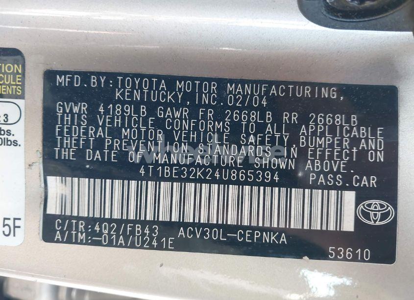 Photo 9 of 2004 Toyota Camry LE (VIN 4T1BE32K24U865394)