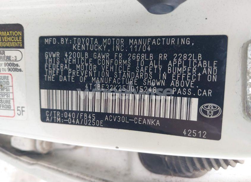 Photo 9 of 2005 Toyota Camry LE (VIN 4T1BE32K25U015248)