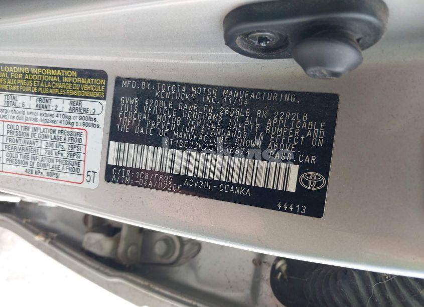 Photo 9 of 2005 Toyota Camry STD (VIN 4T1BE32K25U016674)