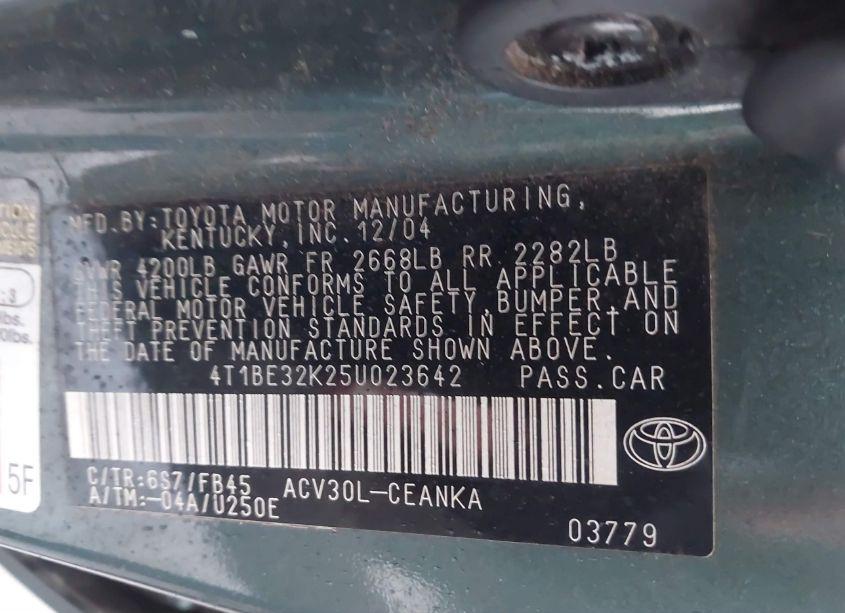 Photo 9 of 2005 Toyota Camry LE (VIN 4T1BE32K25U023642)