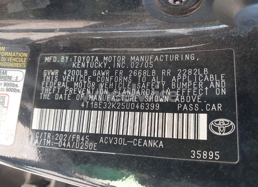 Photo 9 of 2005 Toyota Camry LE (VIN 4T1BE32K25U046399)