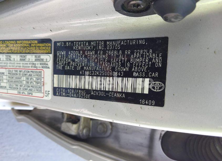 Photo 9 of 2005 Toyota Camry LE (VIN 4T1BE32K25U060643)