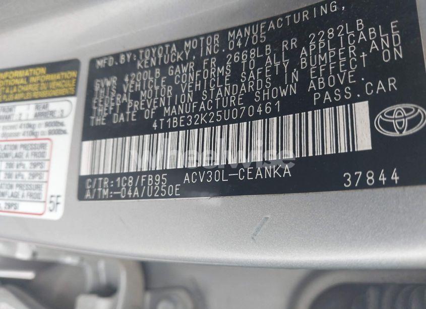Photo 9 of 2005 Toyota Camry LE (VIN 4T1BE32K25U070461)