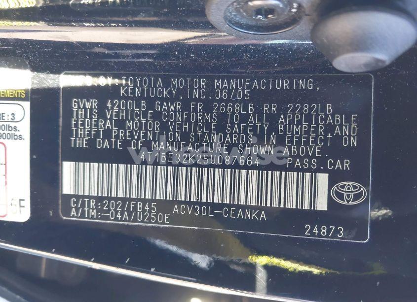 Photo 9 of 2005 Toyota Camry LE (VIN 4T1BE32K25U087664)