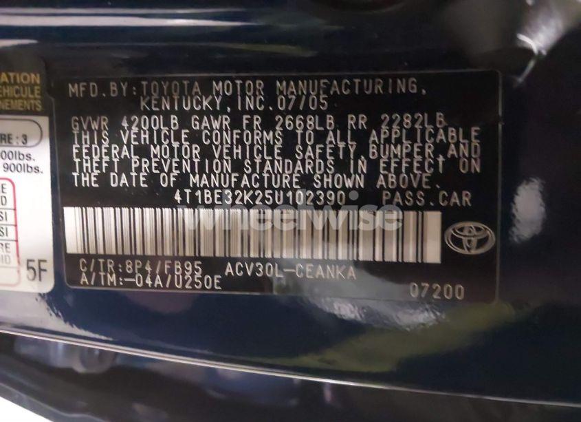 Photo 9 of 2005 Toyota Camry LE (VIN 4T1BE32K25U102390)