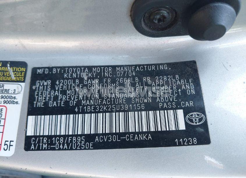 Photo 9 of 2005 Toyota Camry LE (VIN 4T1BE32K25U391156)