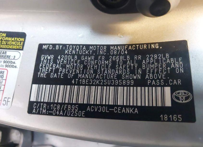 Photo 9 of 2005 Toyota Camry LE (VIN 4T1BE32K25U395899)