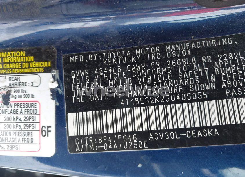Photo 9 of 2005 Toyota Camry SE (VIN 4T1BE32K25U405055)