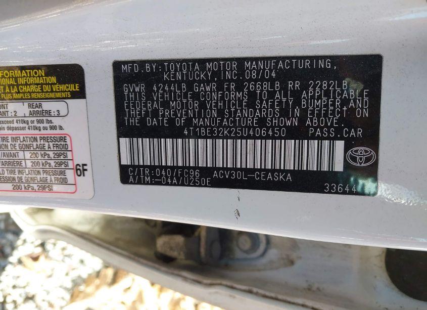 Photo 9 of 2005 Toyota Camry SE (VIN 4T1BE32K25U406450)