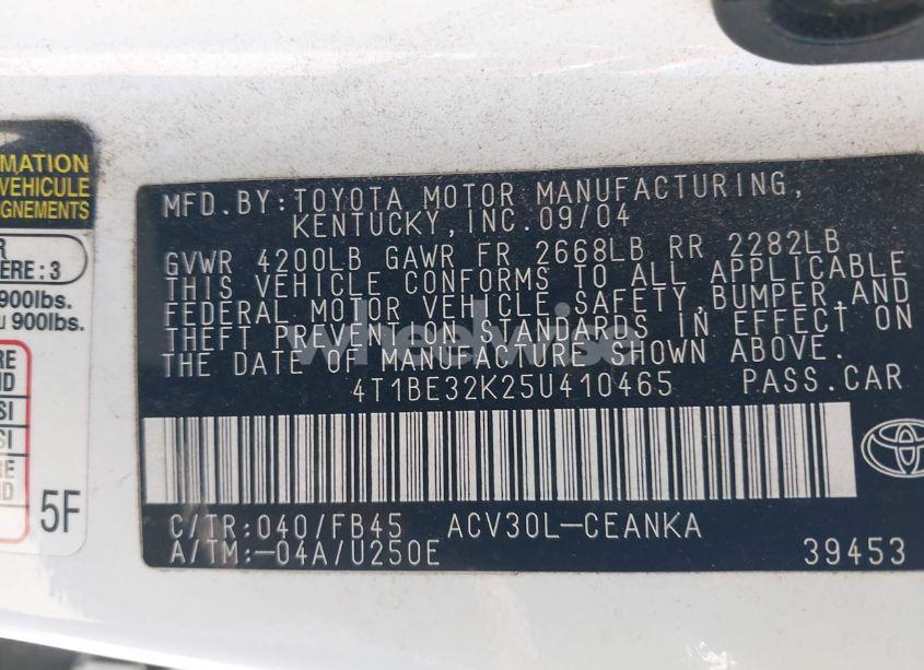 Photo 9 of 2005 Toyota Camry LE (VIN 4T1BE32K25U410465)