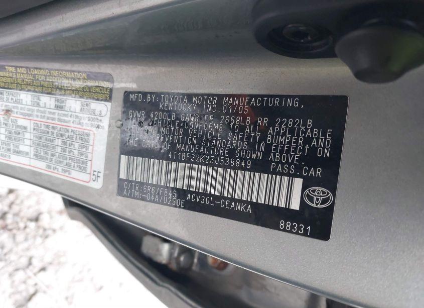 Photo 9 of 2005 Toyota Camry LE (VIN 4T1BE32K25U538849)