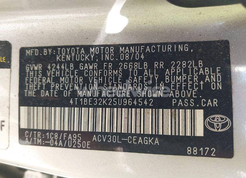 Photo 9 of 2005 Toyota Camry XLE (VIN 4T1BE32K25U964542)