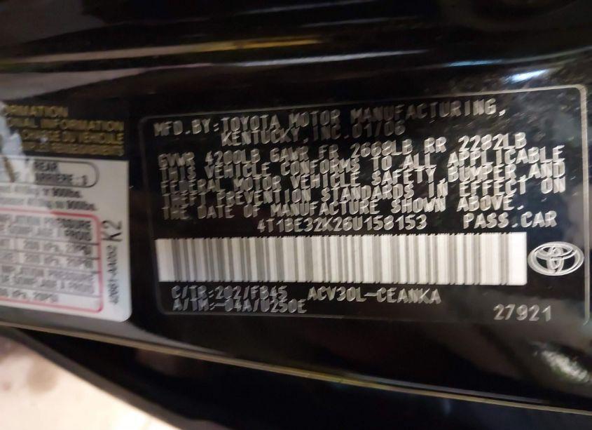 Photo 9 of 2006 Toyota Camry LE (VIN 4T1BE32K26U158153)