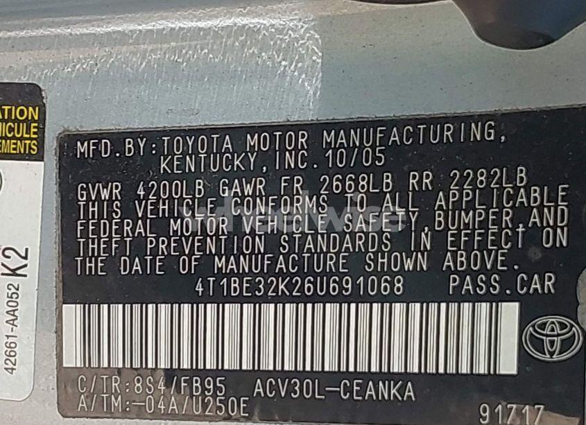 Photo 9 of 2006 Toyota Camry LE (VIN 4T1BE32K26U691068)
