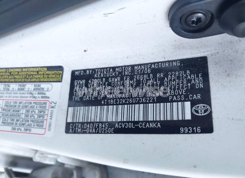 Photo 9 of 2006 Toyota Camry LE (VIN 4T1BE32K26U736221)