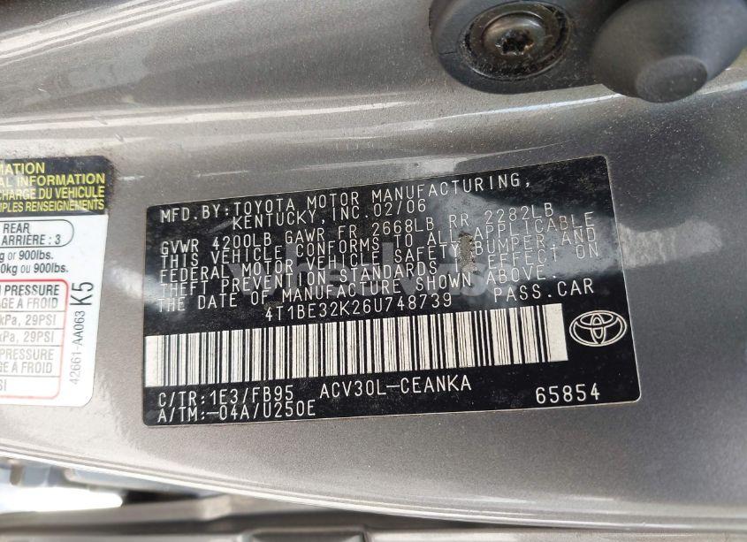 Photo 9 of 2006 Toyota Camry STD (VIN 4T1BE32K26U748739)