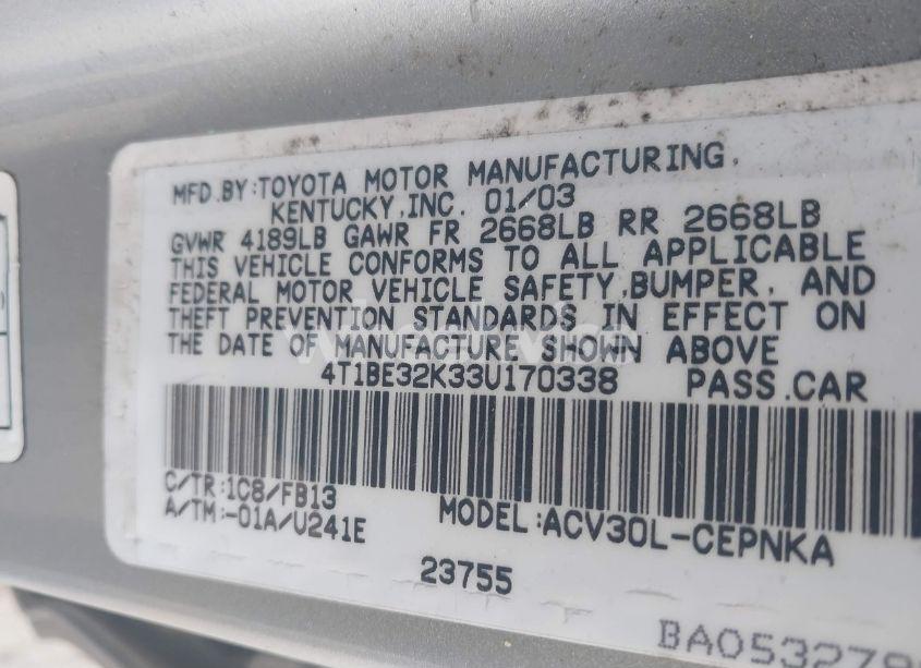 Photo 9 of 2003 Toyota Camry LE (VIN 4T1BE32K33U170338)