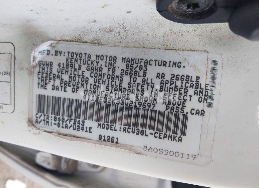 Photo 9 of 2003 Toyota Camry LE (VIN 4T1BE32K33U219697)