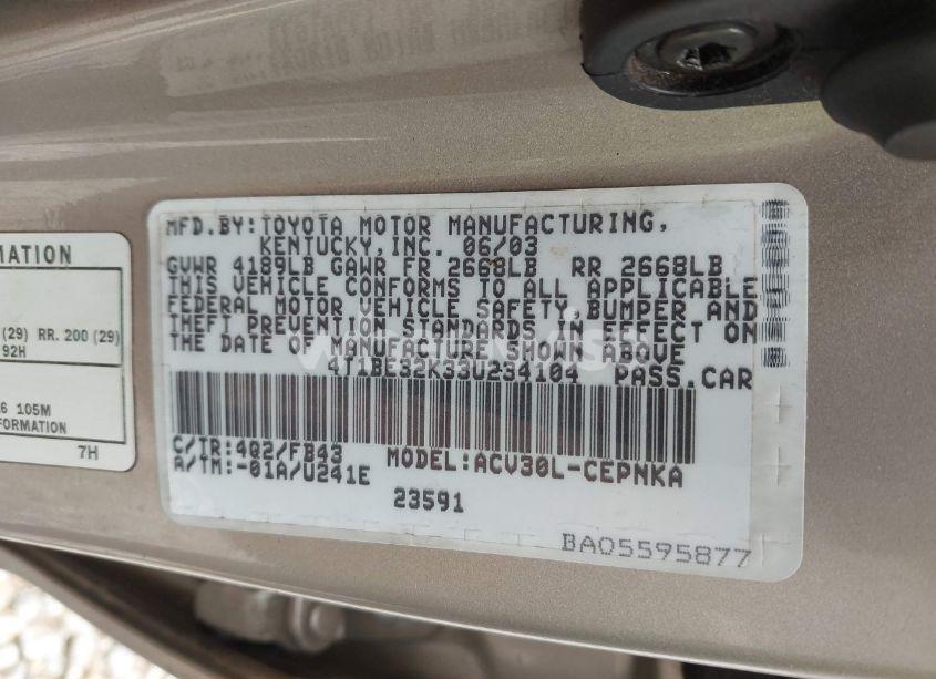 Photo 9 of 2003 Toyota Camry LE (VIN 4T1BE32K33U234104)