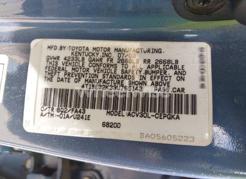 Photo 9 of 2003 Toyota Camry XLE (VIN 4T1BE32K33U765142)