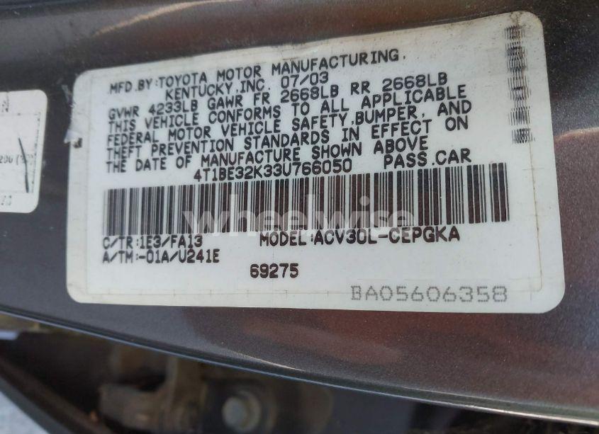 Photo 9 of 2003 Toyota Camry XLE (VIN 4T1BE32K33U766050)