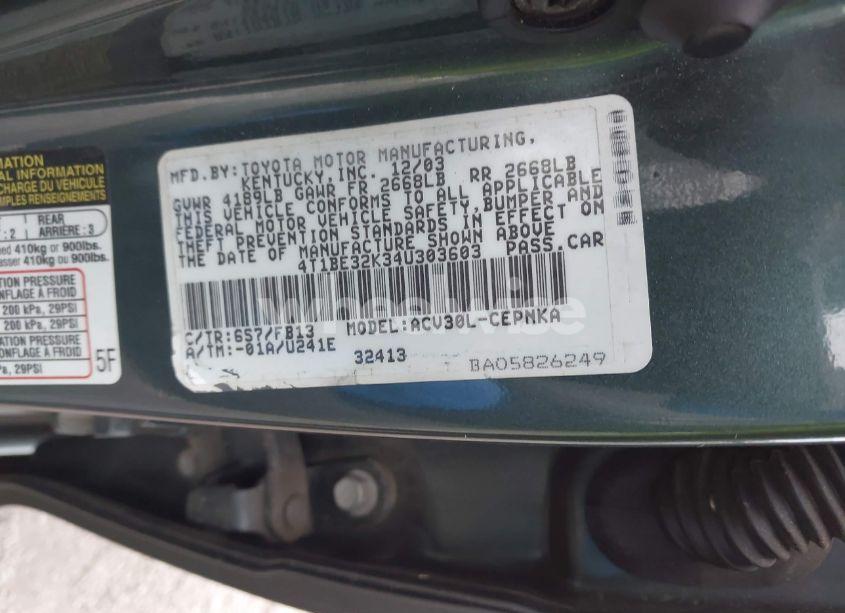 Photo 9 of 2004 Toyota Camry LE (VIN 4T1BE32K34U303603)