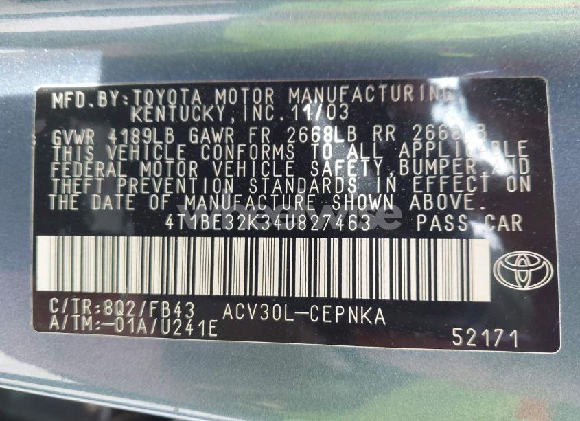 Photo 9 of 2004 Toyota Camry LE (VIN 4T1BE32K34U827463)