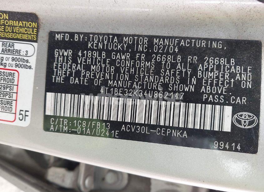 Photo 9 of 2004 Toyota Camry LE (VIN 4T1BE32K34U862147)
