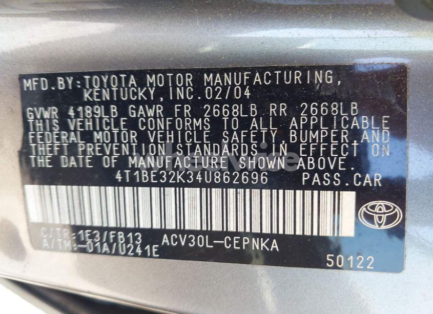 Photo 9 of 2004 Toyota Camry LE (VIN 4T1BE32K34U862696)