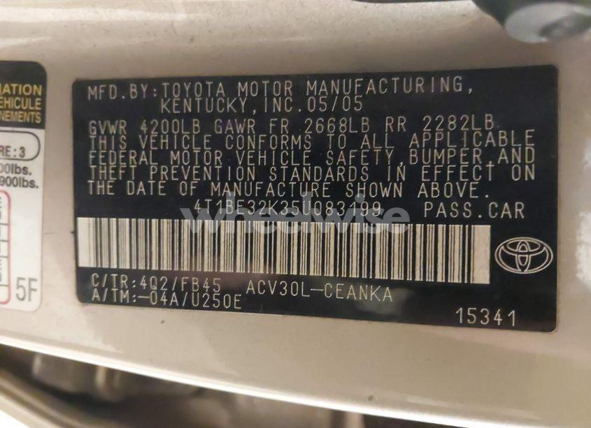 Photo 9 of 2005 Toyota Camry LE (VIN 4T1BE32K35U083199)