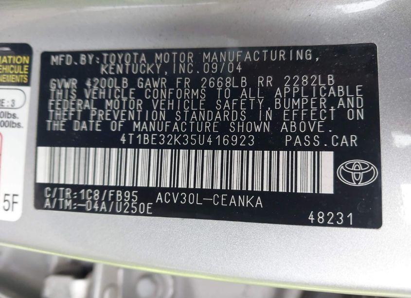 Photo 9 of 2005 Toyota Camry LE (VIN 4T1BE32K35U416923)