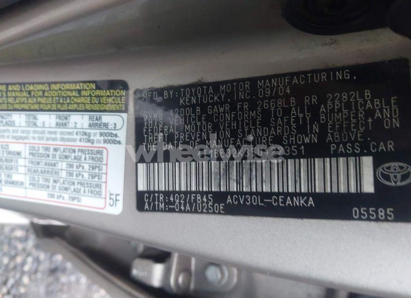 Photo 9 of 2005 Toyota Camry LE (VIN 4T1BE32K35U422351)